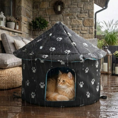 niche pour chat extérieur hiver uriza sous la pluie