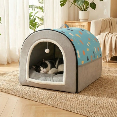 niche pour chats shamid bleu avec chat