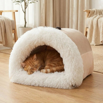 niches pour chats hipod beige avec chat dedans