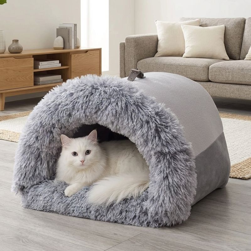 niches pour chats hipod gris avec chat