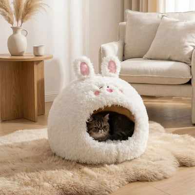 petite niche pour chat loupau design lapin blanc