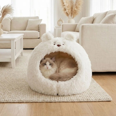 petite niche pour chat loupau design ours blanc