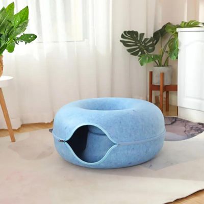 tunnel pour chat jinjer donuts variante bleue dans salon