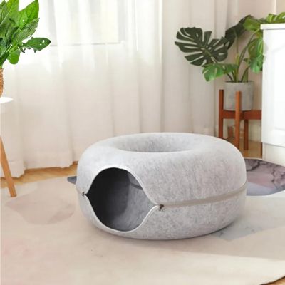 tunnel pour chat jinjer donuts variante gris clair dans salon