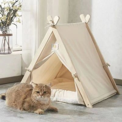 variante beige de la tente pour chats canado