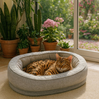variante lit pour chat calypo gris avec chat tigre dedans